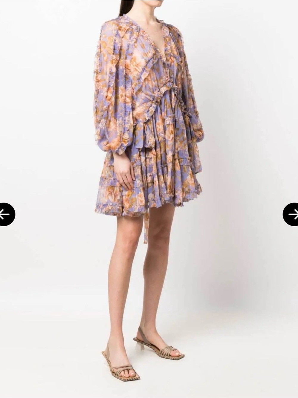 Zimmermann Rosa Lavender and peach Floral Ruffle Mini Dress Sz 1 fits US 4/6